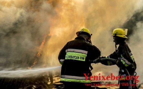 “Meyvəli” bazarında yanğın başlayıb