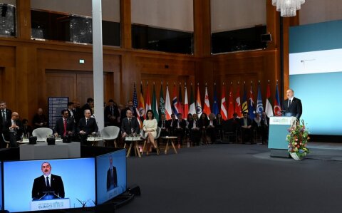 İlham Əliyev Berlində "XV Petersberq İqlim Dialoqu"nun Yüksək Səviyyəli Seqmentində çıxış edib -